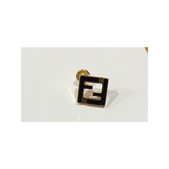 Fendi Forever FF Stud Post Back Metal Earrings Black Gold - Picture 3 of 5